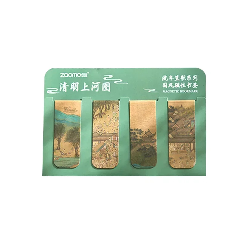 중국 레트로 책갈피 대나무 연꽃 크레인 풍경 책갈피, 교사 선물, 빈티지 무감각 마그네틱 책갈피, 4 개/세트