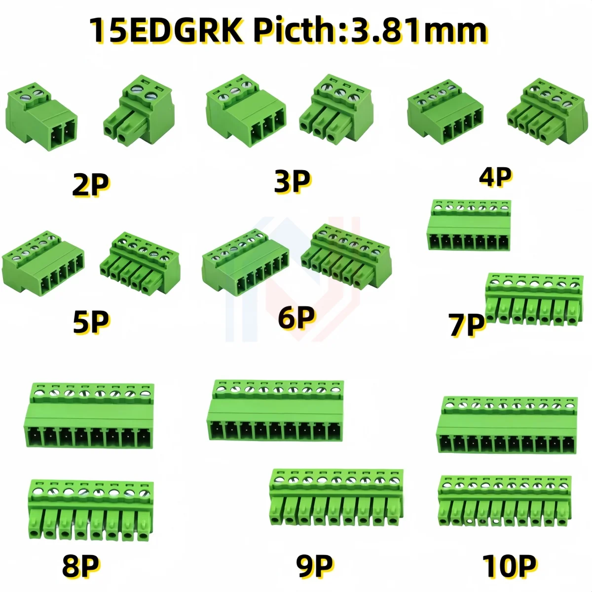 2 ชุด 15EDGRK 3.81 มม.2/3/4/5/6/7/8-24 pin มุมขวาสกรูขั้วต่อ 15EDG 3.81 มม.pitch Plug + Pin Header Socket 1