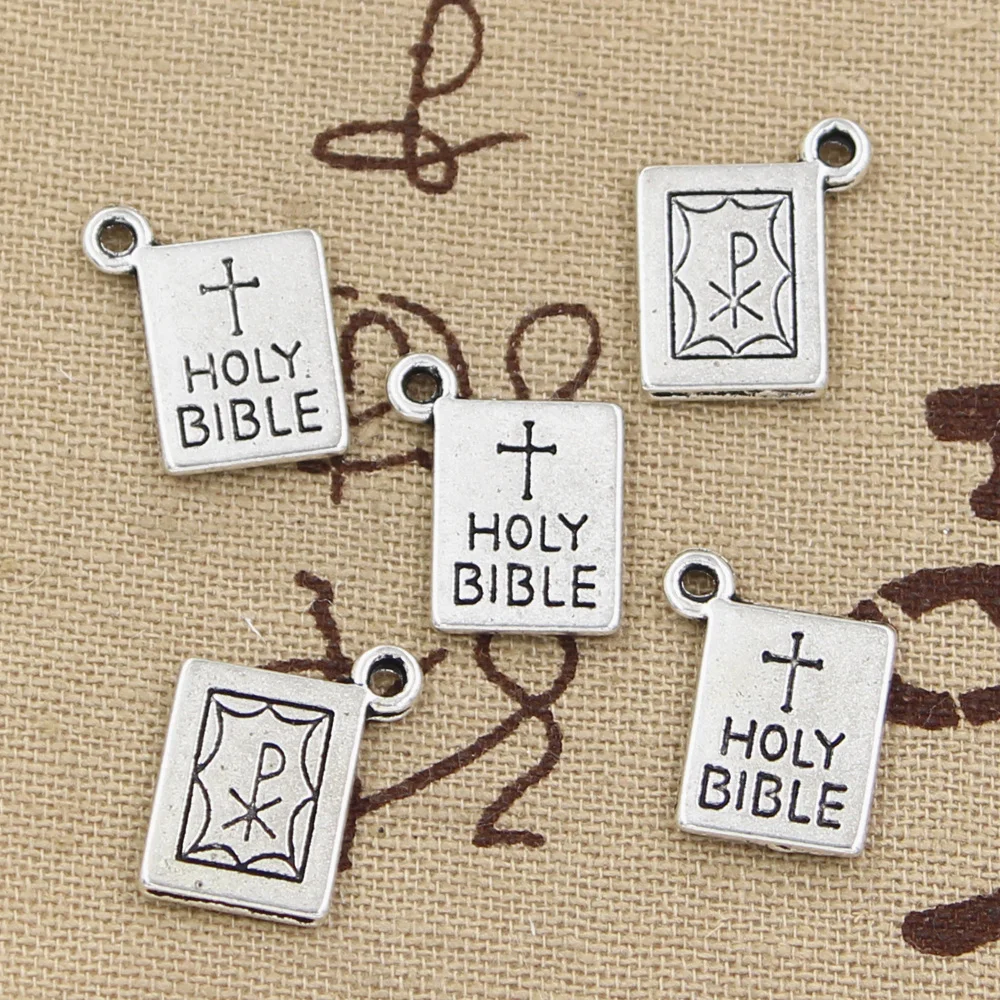 15pcs Charms Book Holy Bible 17x14mm Antique Bronze Silver Color ...
