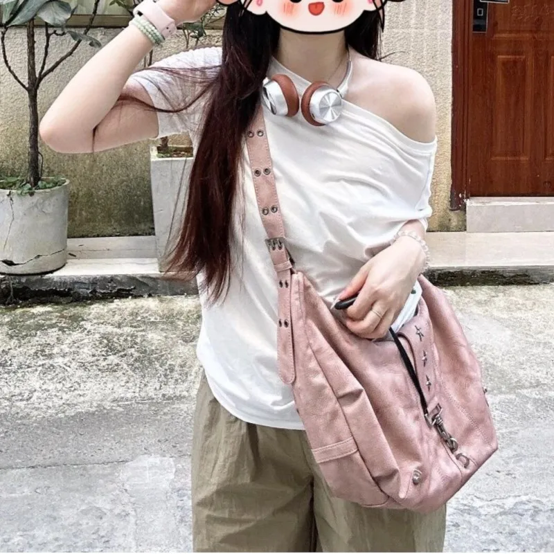 JIAERDI Fairycore Pink Shoulder Bags Purse Women Hot Girls Leather Large Capacity Crossbody Bag Female Retro Y2k Handbag Chic