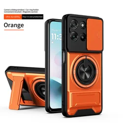 Universal 2 - in - 1 Ring Grip Magnetic Car Holder Case - Motorola Moto G67 (Orange)