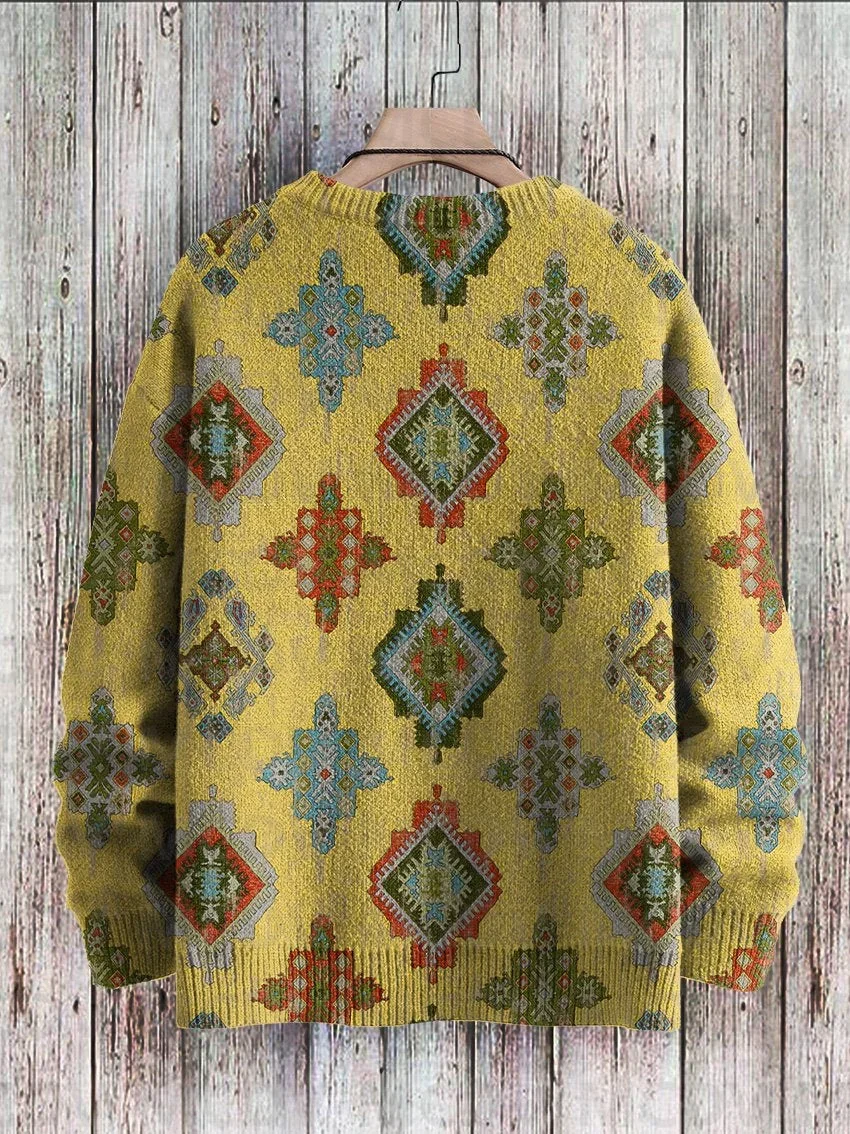 Vintage Pattern Print Knit Pullover Sweater Women For Men Sweater