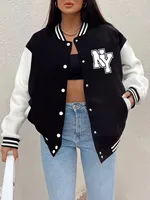 Plus New York Letter Prints Coats Womens Winter Comfortable Baseball Jersey Fleece Warm Soft Jackets Casual Pocket Woman Clothes