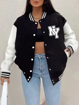 New York Letter Printing Coats Womens Winter Comfortable Baseball Jersey Fleece Warm Soft Jackets Casual Pocket Woman Clothes