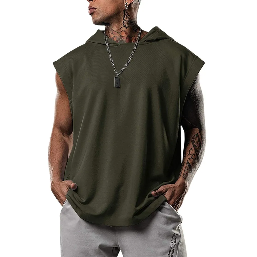 Camiseta Sin Mangas Con Capucha Para Hombre Poliéster, Estilo