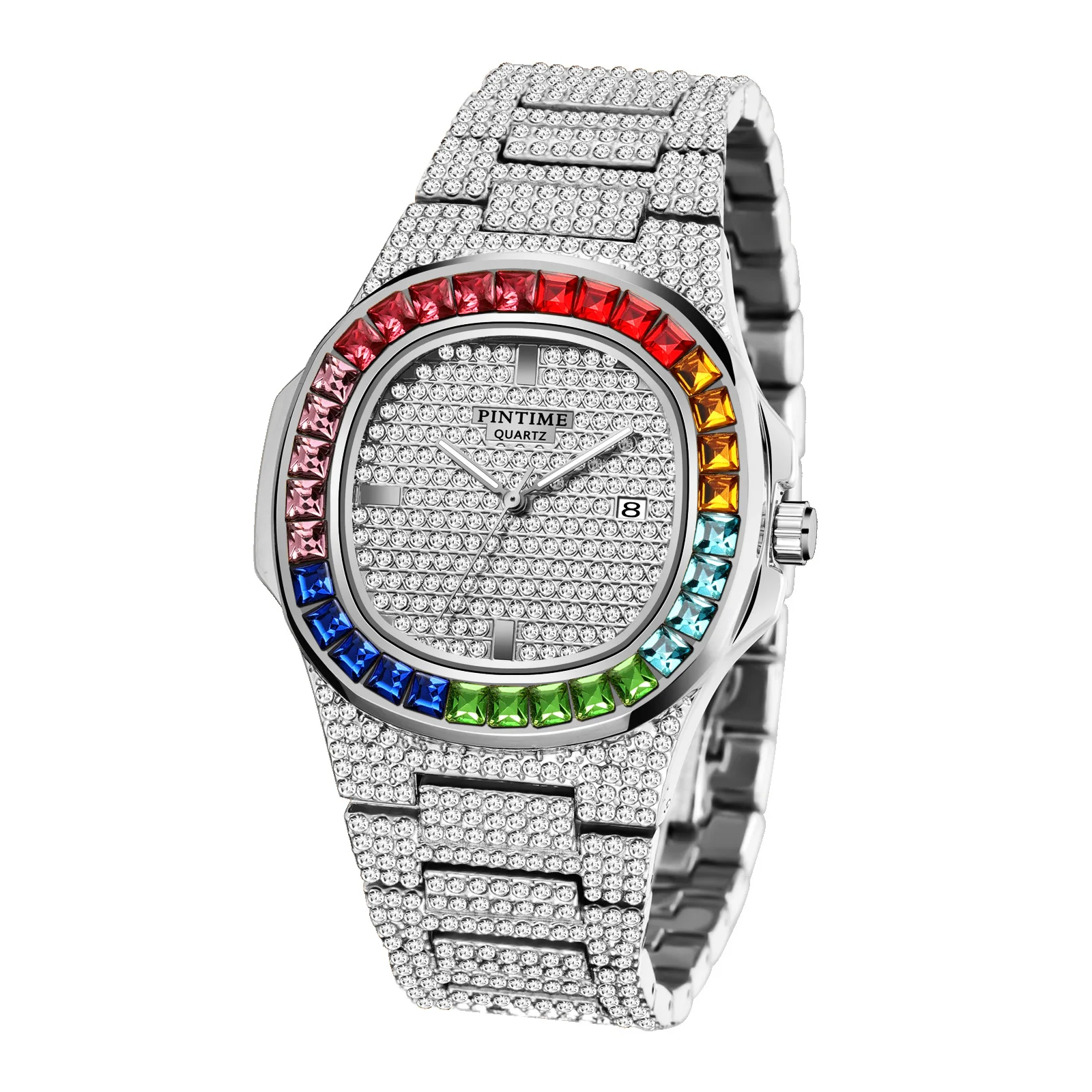 Luxury Top Brand Watch For Men Full Diamond Colorful Chronograph Military Watches Unisex Clock Quartz Wristwatch Reloj Hombre