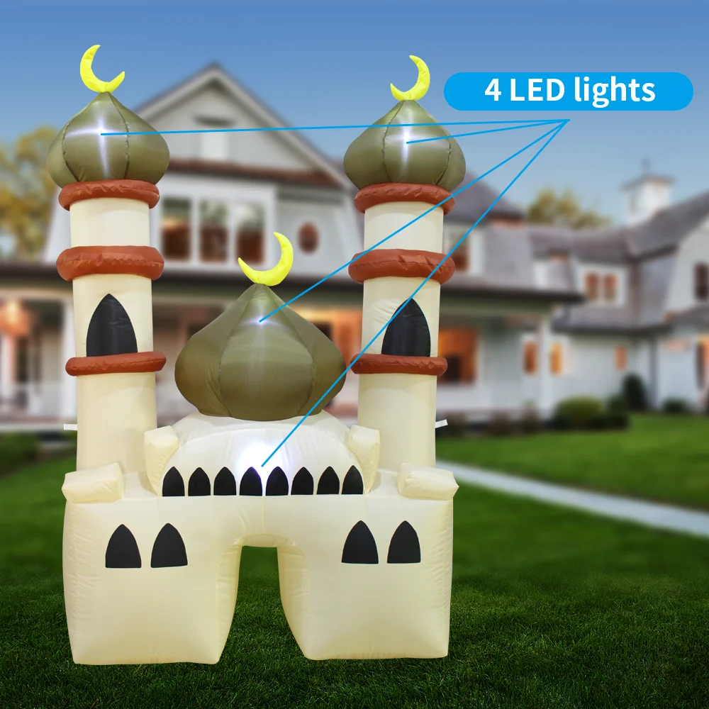 6FT Muslim Holiday Inflatables Outdoor Decorations LED Islamic Moon Wishing Kareem Inflatable Ramadan Eid Mubarak Mosque Decor