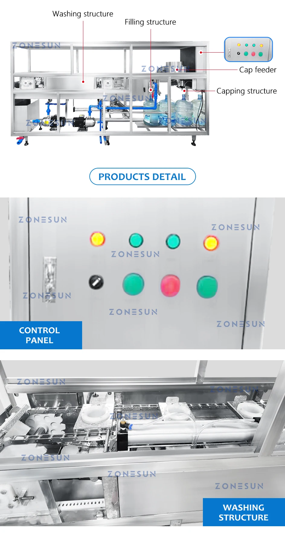 ZONESUN ZS-XG100J Automatic Barreled Water Liquid Filling Capping Machine