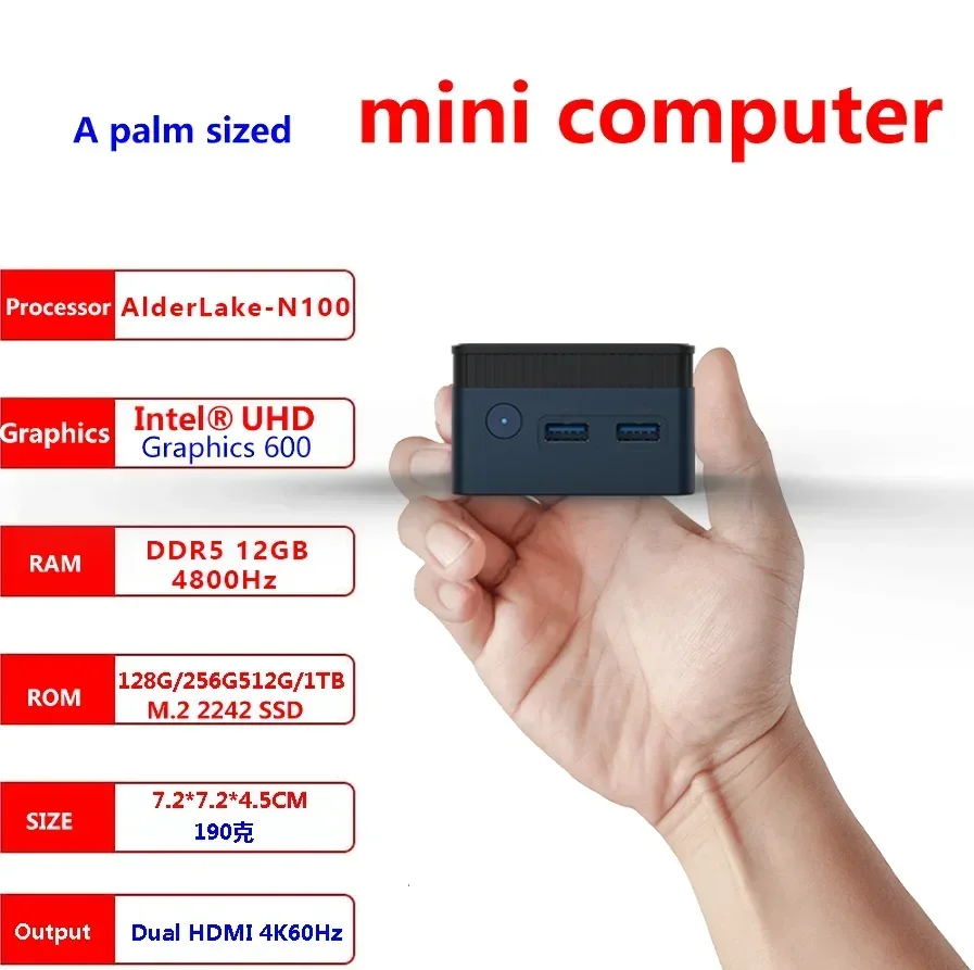 N100  ̴ PC ũ 繫 ǻ, ޴ ̴ PC,  11, DDR5 12GB, 4800Hz, M.2 2242 SSD,  5, BT4.2, 4K