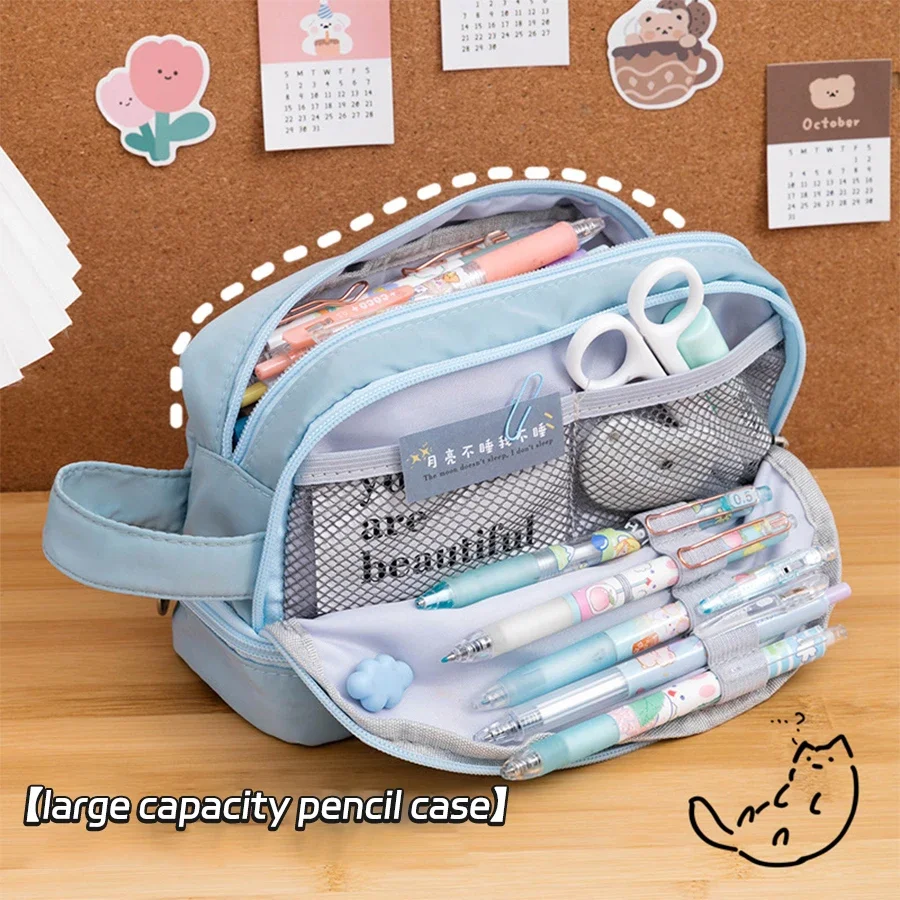Girl Large Capacity Pencil Case Kawaii Aesthetic Pen Pouch 3 Compartments Organizer Korean Stationery School Supplies pencil cases pen storage bag stationery box