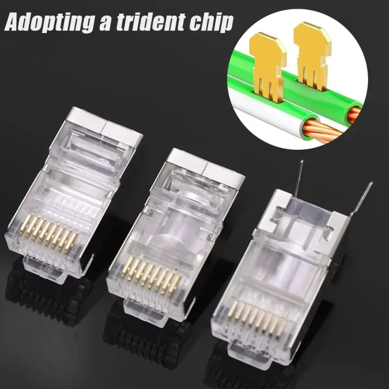 RJ45 Cat 7 Cat 6 Connectors Shielded CAT 5 8P8C Modular Network Pass Through Plug Gold Plated Cear Crystal Head Ethernet Plugs
