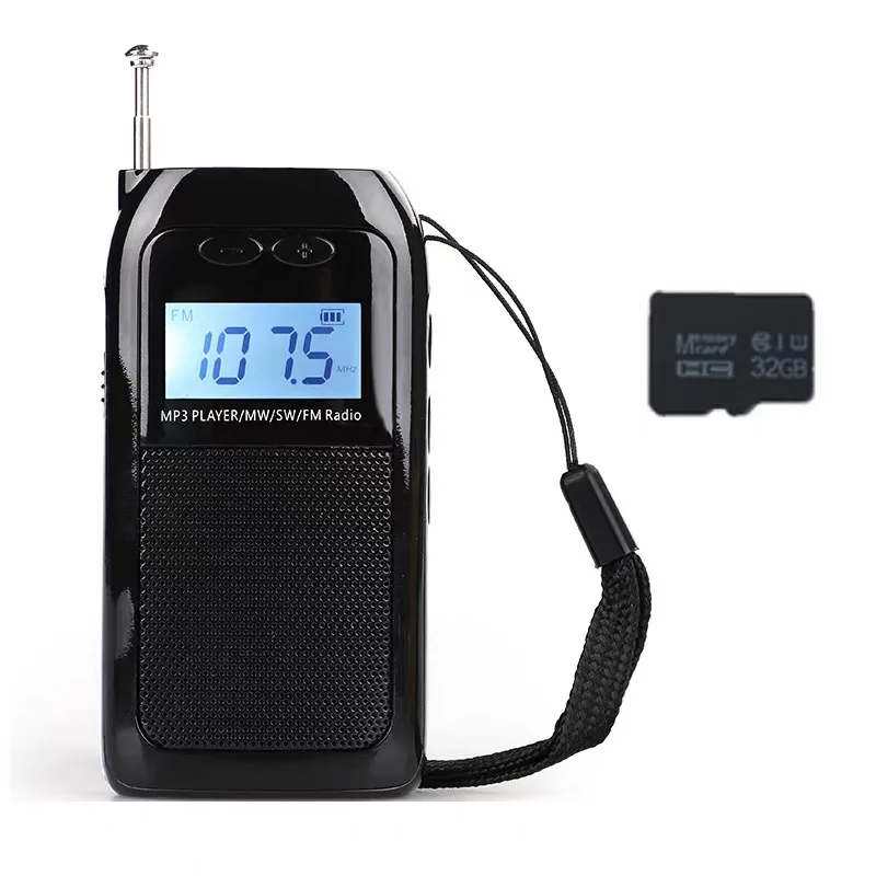 휴대용 미니 FM AM 단파 라디오 LCD 디지털 수신기, 스테레오 스피커, TF 카드 MP3 플레이어, 실내외 스포츠 음악용