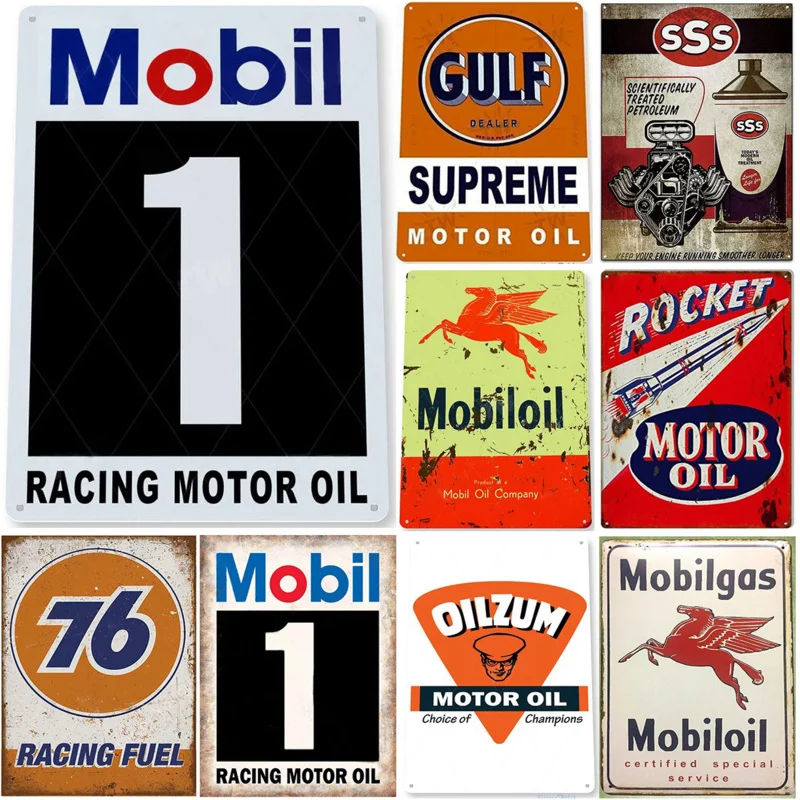 Vintage Mobil 1 Racing Motor Oil Rocket Oilzum Oil Gas Metal Tin Signs Decorazione Della Parete Per Bar Garage Gas Oil Station Cafe Clubs Pub
