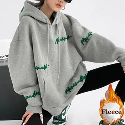 autumn winter fleece hooded Sweatshirt harajuku letter embroidery y2k hoodies women clothes Long Sleeve UNISEX oversized hoodie