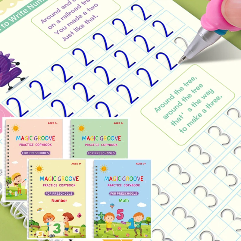 

Reusable Magic CopyBook With Pens Drawing Tablet For Kids Calligraphy Book Students Montessori Toys Writing Notebooks Stationery