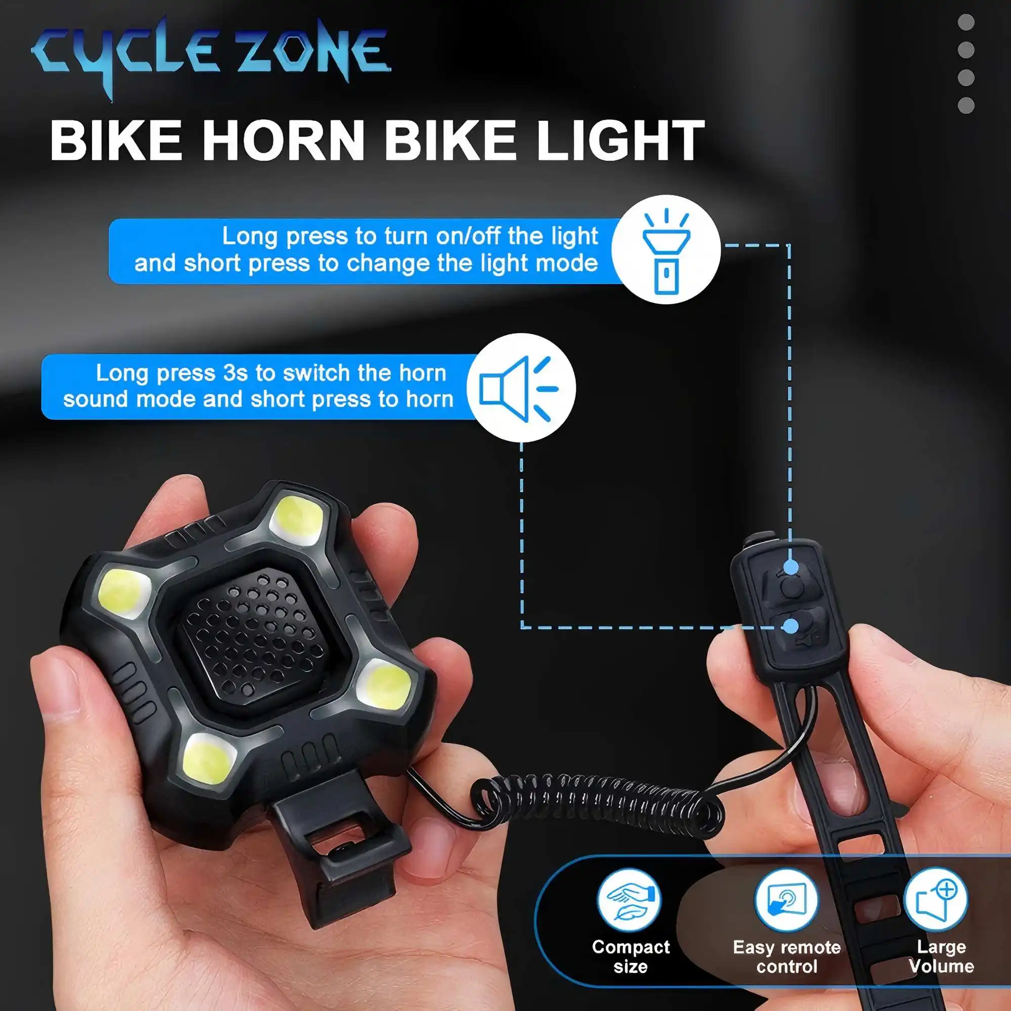 Rechargeable Bike Light Horn Night