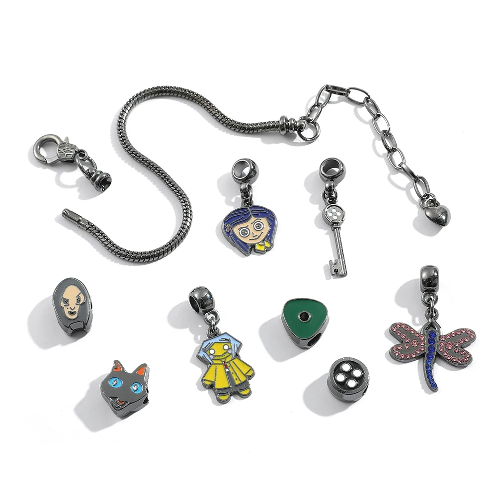 Coraline and the Secret Door Charms Bracelets Women Halloween Christmas Jewelry Gothic Hand Chains Girls Anime Bangles