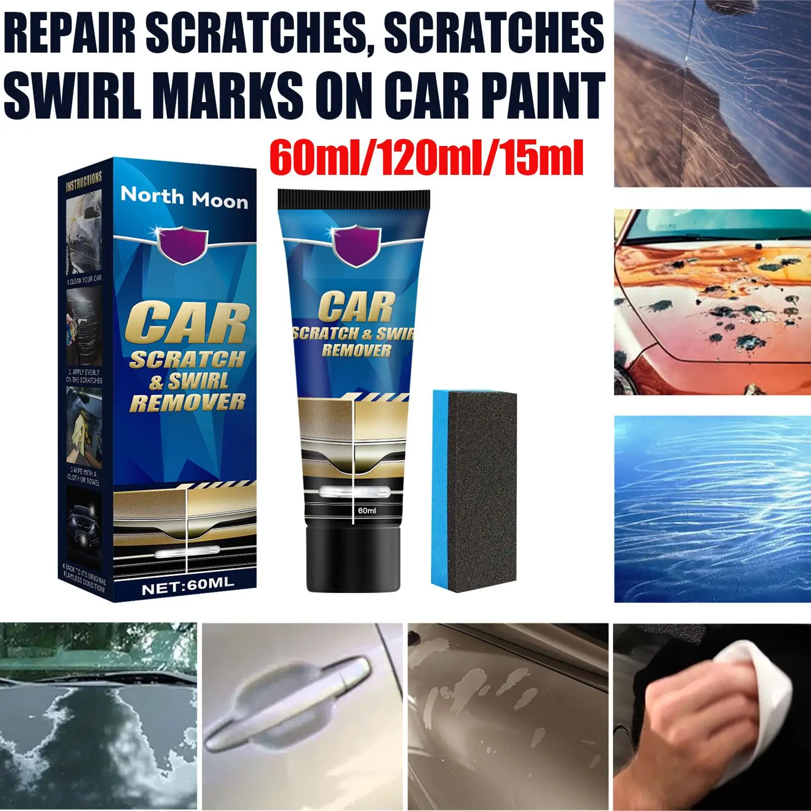 60/120ml Car Styling Wax Scratch Repair Polishing Kit Auto Body Grinding Compound Anti Scratch Cream Paint Care Cleaning Tools