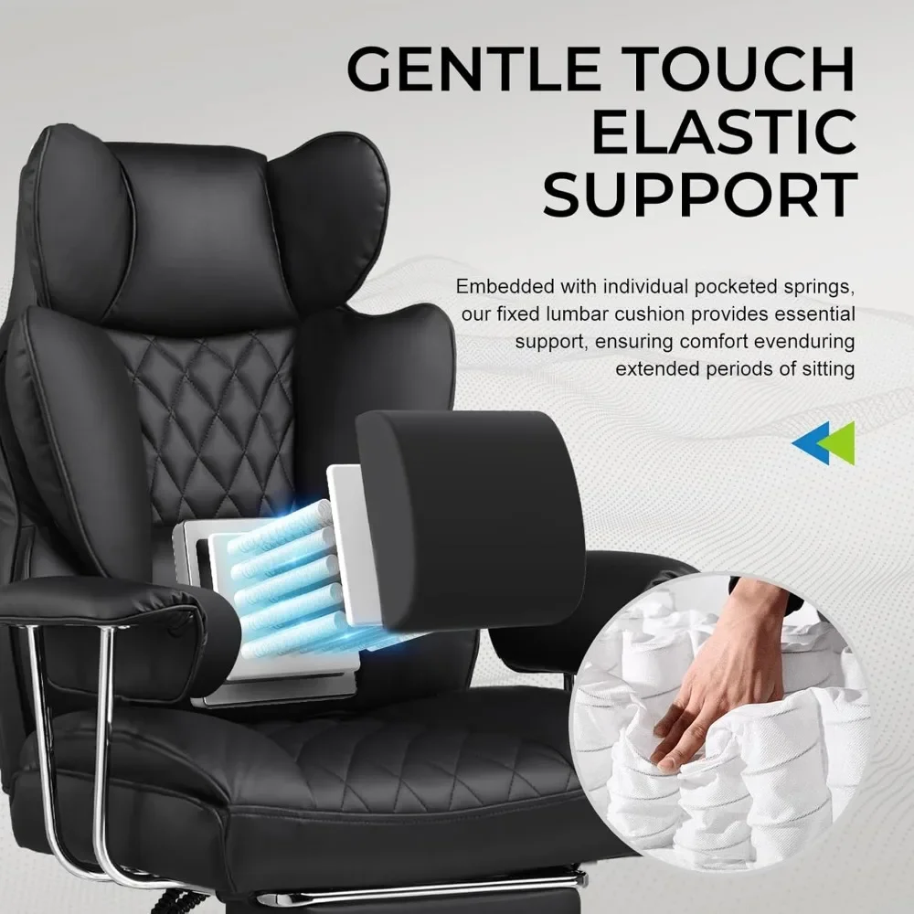 Gaming Chair,Office Chair with Pocket Spring Lumbar Support, Computer Chair with Outward Fixed Soft Armrests and Footrest 3
