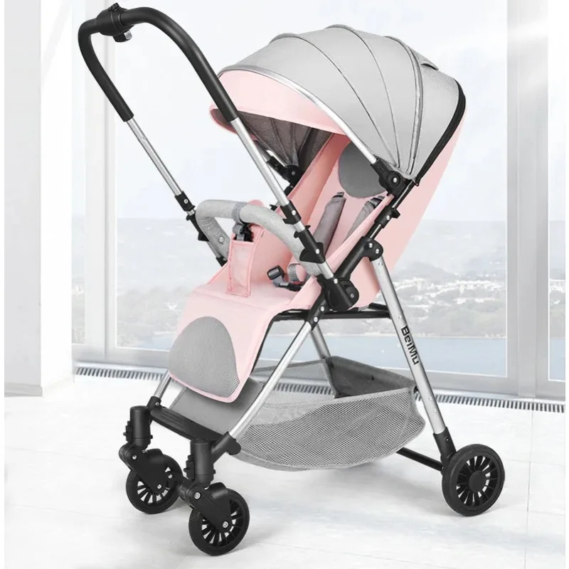 

2024Two-way high-view stroller can sit and lie down with ultra-light folding stroller four-wheeled shock absorber stroller