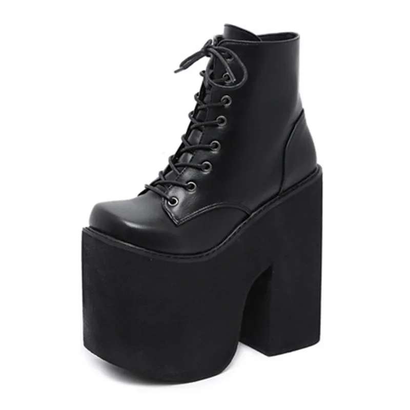 Big Size 43 INS Women's Boots Solid High Heel Ankle Boots Platform Punk Goth Women Shoes Chelsea platform boots ankle boots