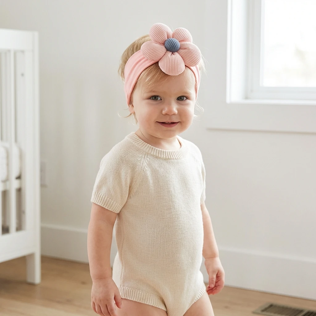 를 위한 새로운 단색 나일론 스트레치 헤어밴드, 어린이를 위한 귀여운 꽃무늬 헤어 액세서리