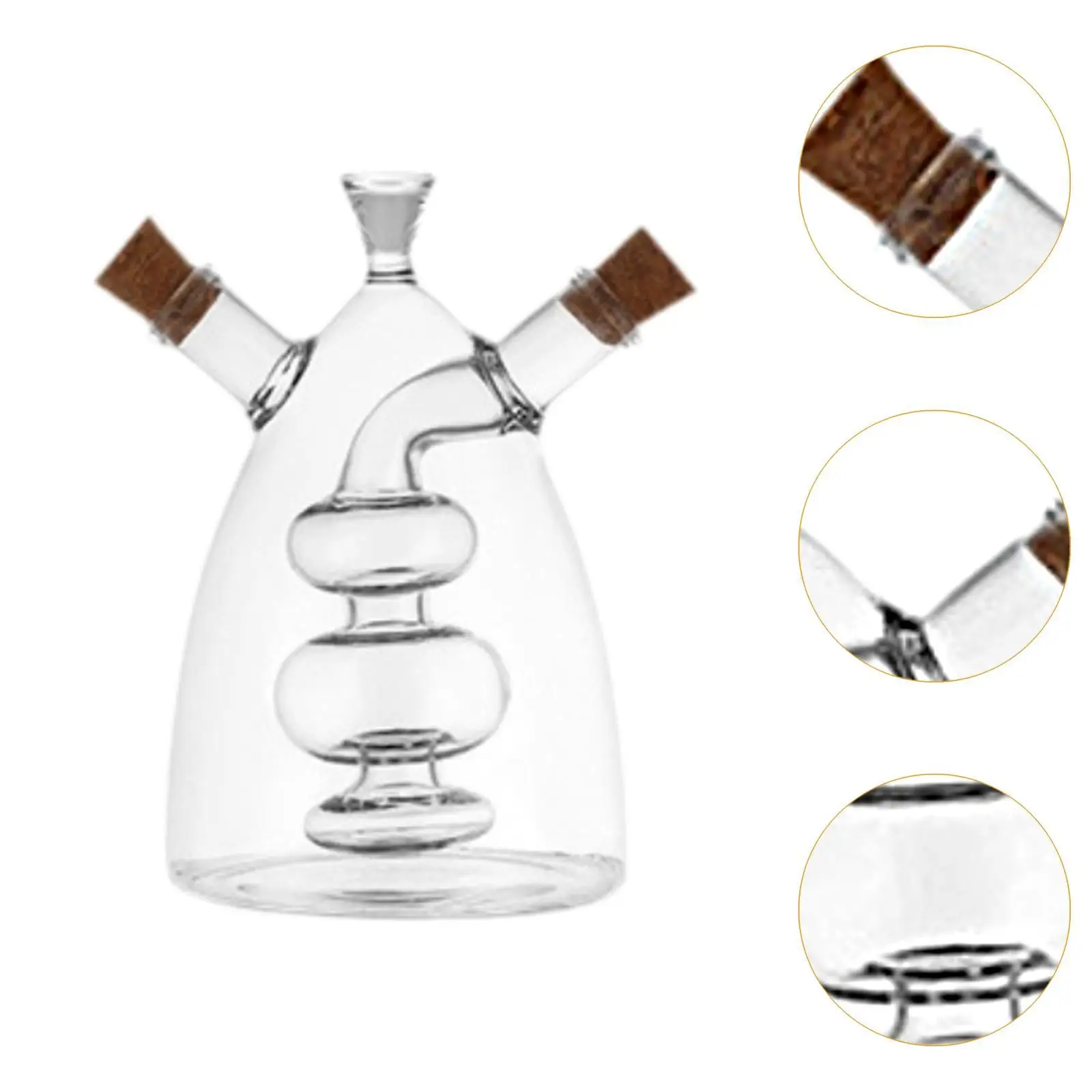 Oil and Vinegar Glass Bottle Clear Kitchen Cooking Container for Kitchen Double Pourer Spout Stoppers 2 in 1 for Cooking
