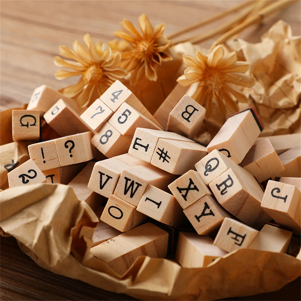 40 Pcs Set Letter Number Symbol Stamp Vintage Wooden Rubber Alphabet Stamps Black Ink Pad Card Making Planner Scrapbook alphabet stamps wooden stamps decorative stamps inking stamps vintage inkpad