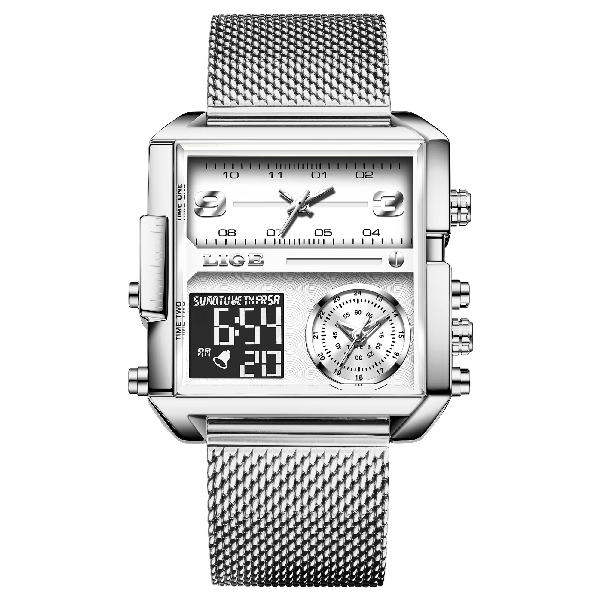 Luxury Gold Steel Sports Square Digital Analog Men's Quartz Watch
