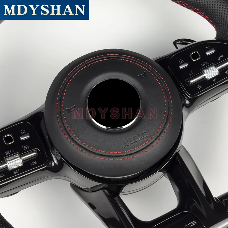 SteeringWheelHornCoverCapLeatherAlcantaraWrappedforMercedes