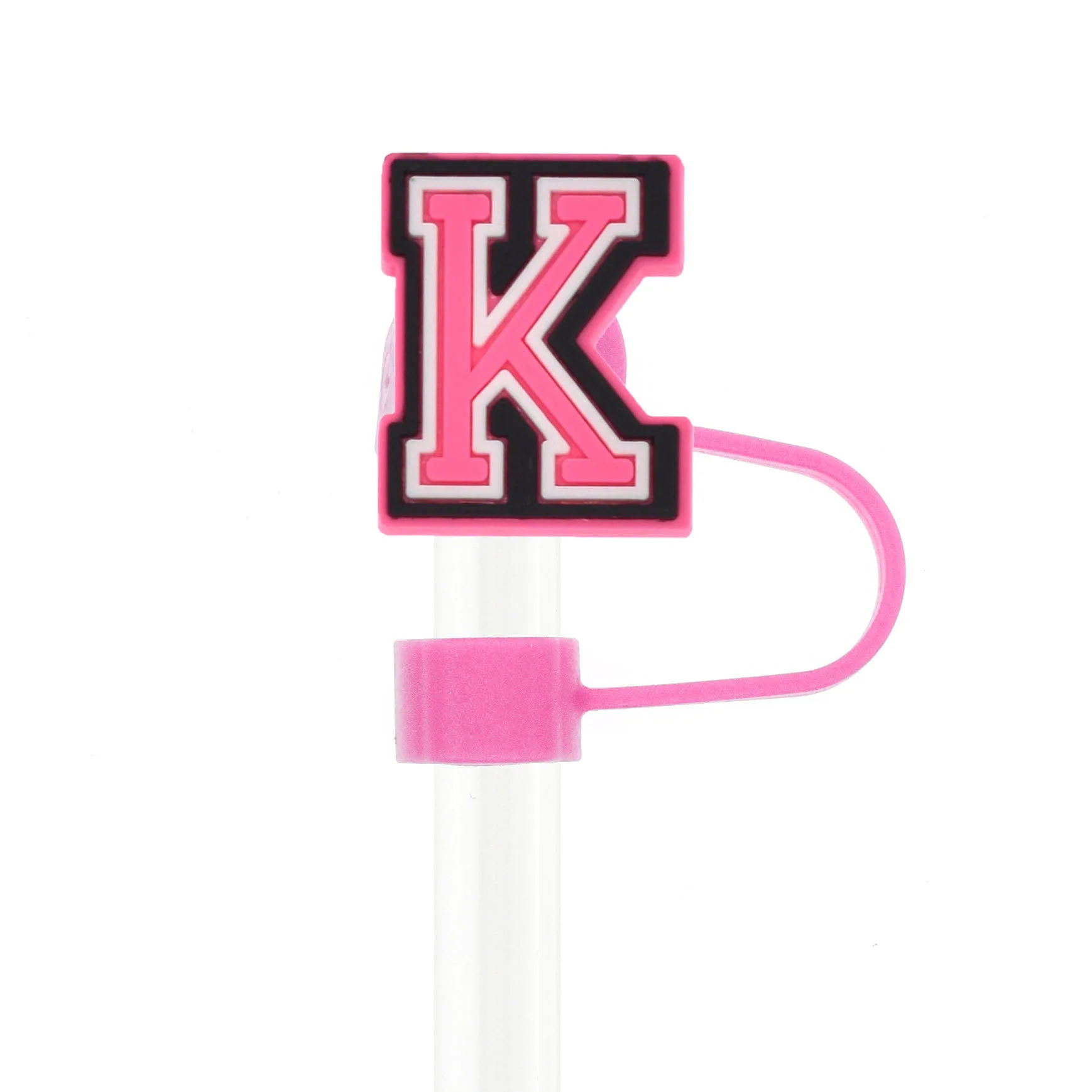 Pink Reusable Straw Cover Cap Set - Splash-Proof Drink Accessory with Charms