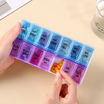 Confezione a doppia fila Scatola per medicinali portatile comoda da 14 giorni Scatola per la conservazione dei farmaci di grande capacità da 7 giorni su settimana