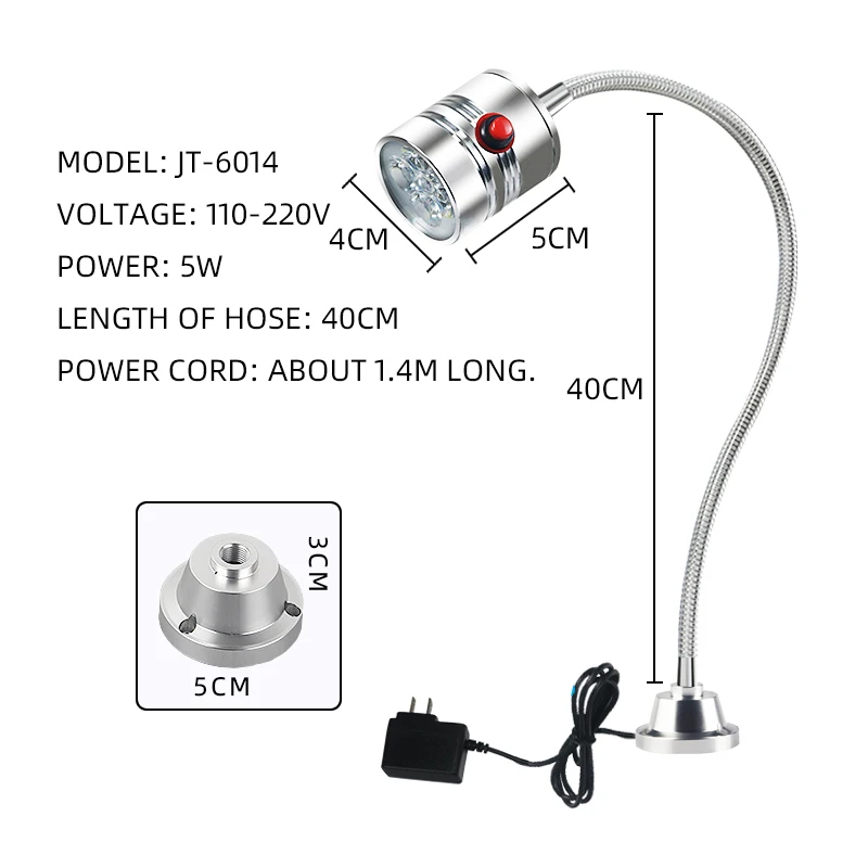 Work Light Super Bright Clear Lighting 110-220V 5W LED Adjustable Neck Fixed Base Light Plug Can Be Customized led work light