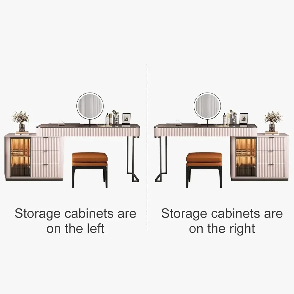 Makeup Vanity, Dressing Table Desk Super Storage, with LED Light Vanity Mirror with ash Full Solid Wood upholstered Vanity Stool 5