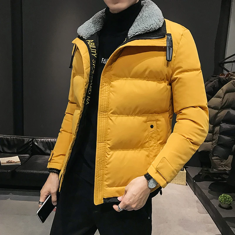 

New Winter Men'S Fashion Korean Wool Collar Young Warm Short Bread Coat Cotton Padded Jacket Boy Student