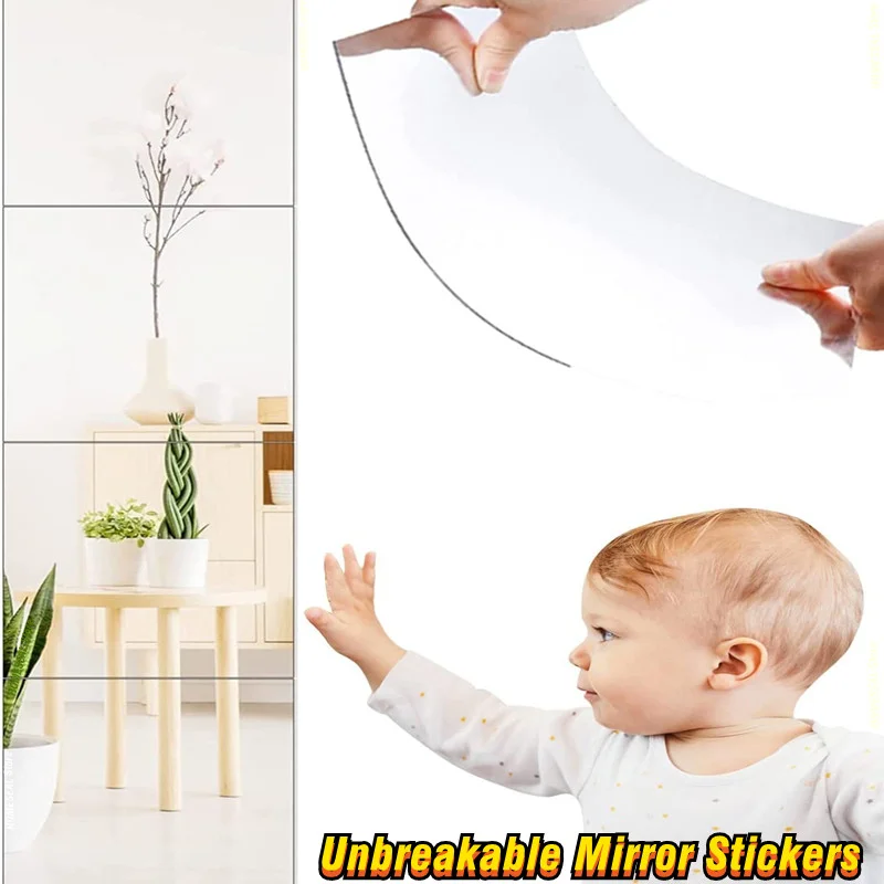 Wall Sticker Mirror Wall Sticker Acrylic Wall Sticker Mirror Mosaic Tiles Acrylic Mosaic Tiles Sticker HD Self Adhesive Acrylic Mirror Tiles DIY Flexible Non Glass Safety Mirror Sheets Wall Stickers 2MM Thick Shatterproof Anti Fog