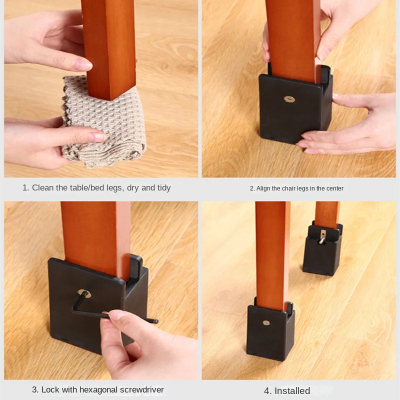 Adjustable Heavy Duty Furniture Risers - 4-Piece Set for Chair, Sofa, Table, and Bed