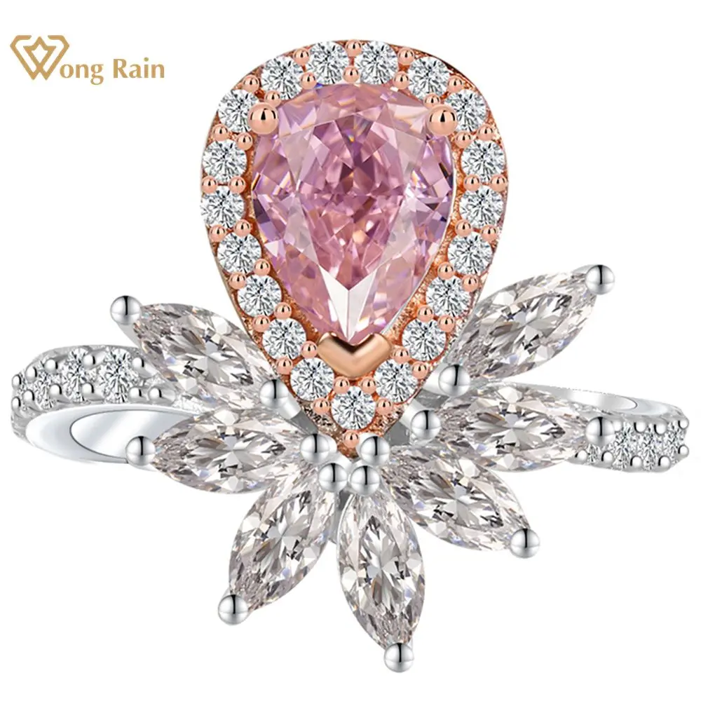 

Wong Rain Romantic 100% 925 Sterling Silver 6*8 MM Pear Cut Lab Sapphire Gemstone Ring for Women Wedding Engagement Fine Jewelry