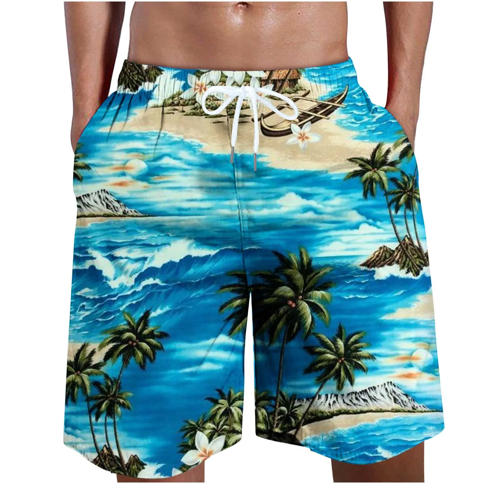 Mens Hawaiian Beach Shorts Coconut Tree Print