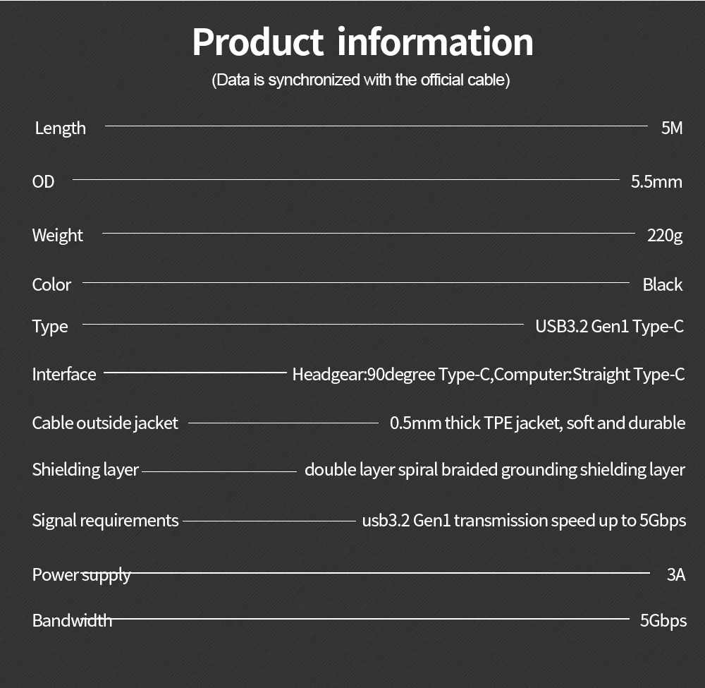 Oculus Link USB- C Steam VR Quest/2 Type- C 3.1  ̺,    3m 5m   