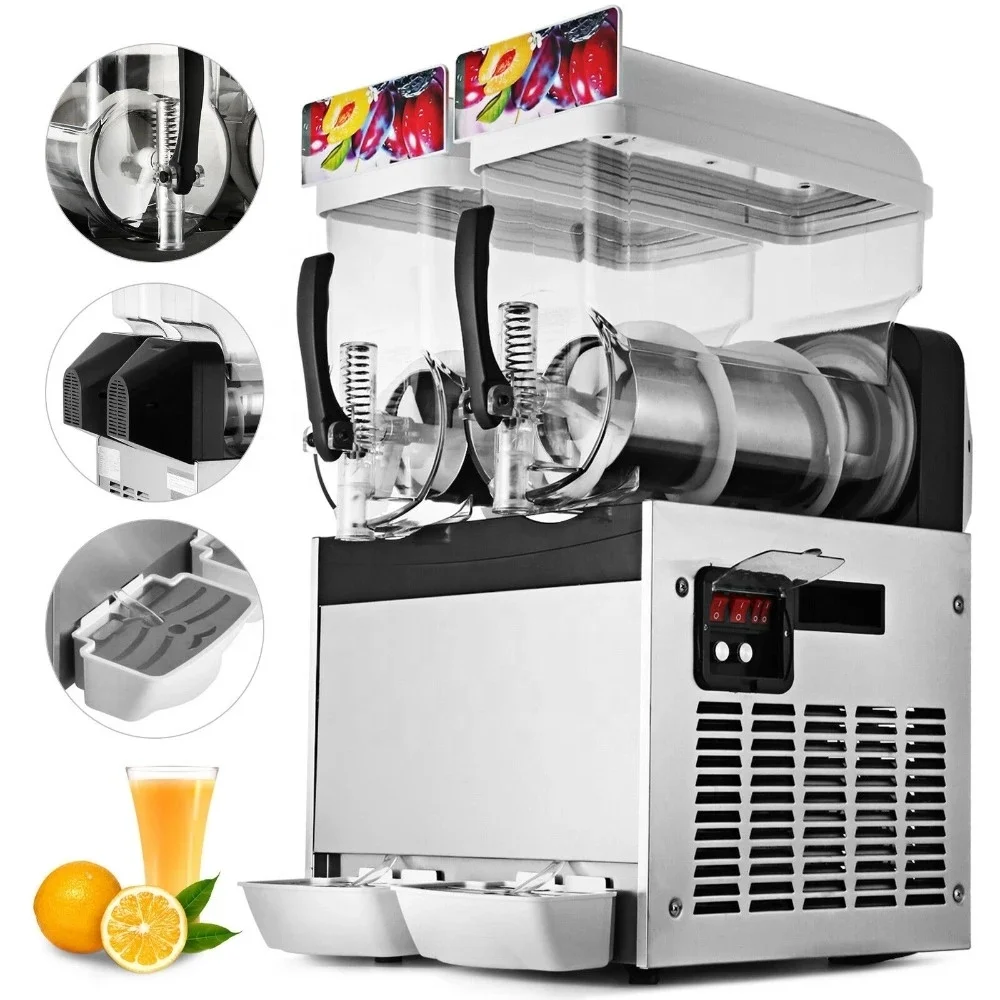 Commercial Frozen Drink Slush Machine 2 X15l Smoothie Slushy Maker 2 Cylinder Snow Melting Tank