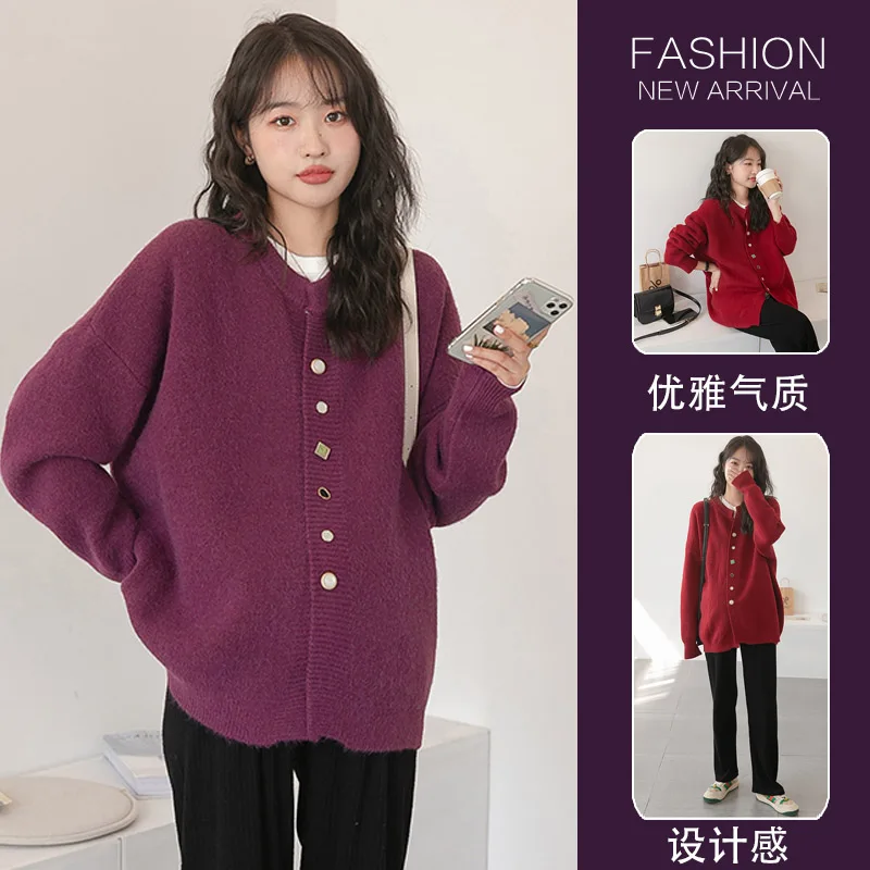 Red Sweaters for Women Knitted Maternity Sweaters Sweet Elegant Loose Cardigan Clothes for Pregnant Women Maternity Tops