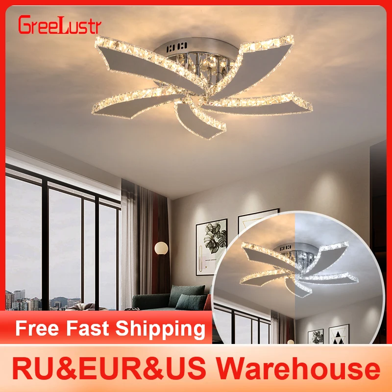 

Luxury K9 Crystal Led Fixtures Flush Mount Stainless Ceiling Lamps Plafon Chandelier Dining Room Home Decor Lighting Luminarias