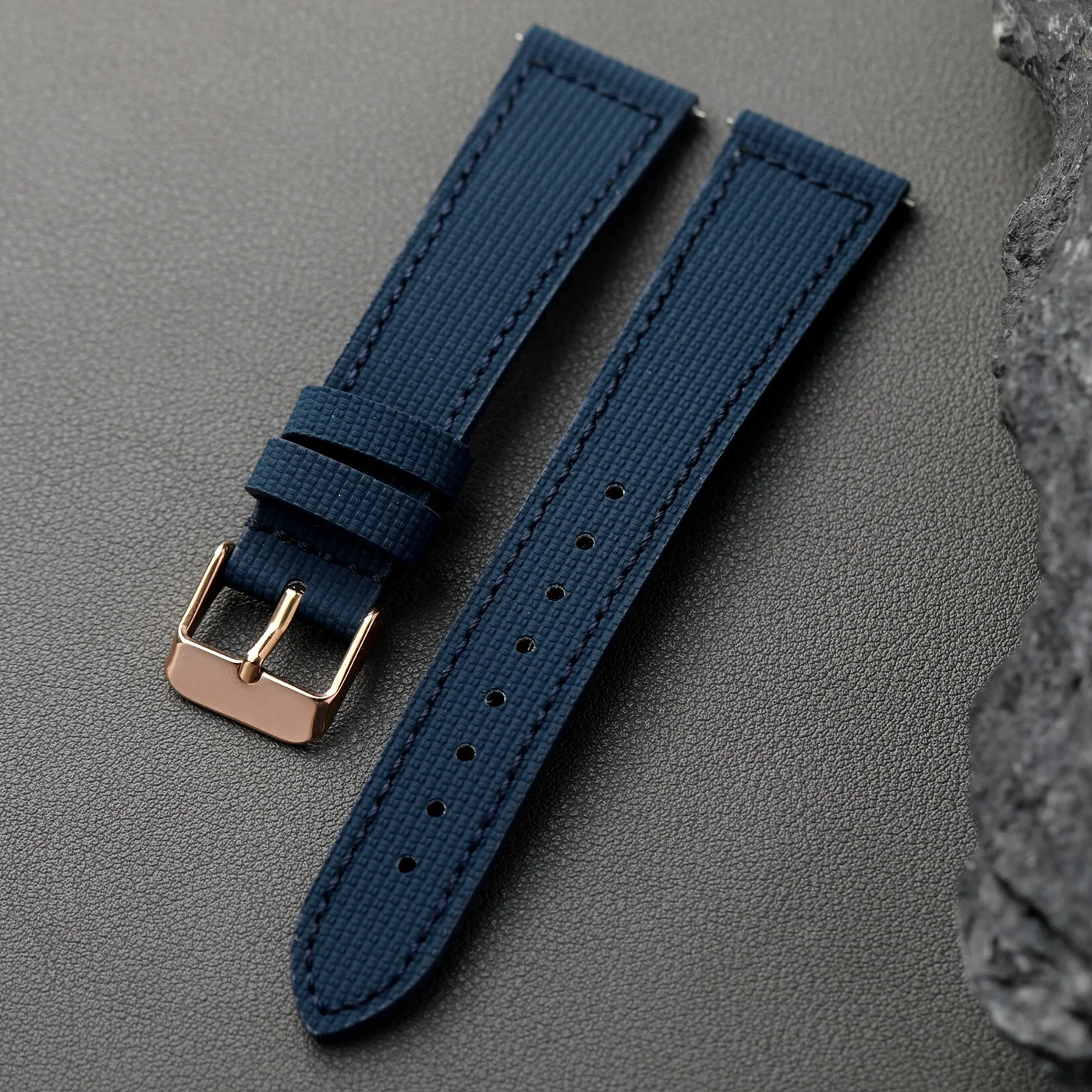 Premium Waterproof Fluororubber Leather Strap - Quick Release, Soft, Retro Design in Blue, Black, and Brown