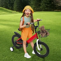 Vélo pour enfants à cadre unique de 14 pouces, unisexe, avec roues d'apprentissage et panier, adapté aux enfants de 3 à 5 ans, bleu/rose/rouge 6