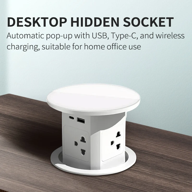 

Desktop hidden socket, automatically pops up, US UK standard desk socket with USB, Type-C and wireless charging, for home office