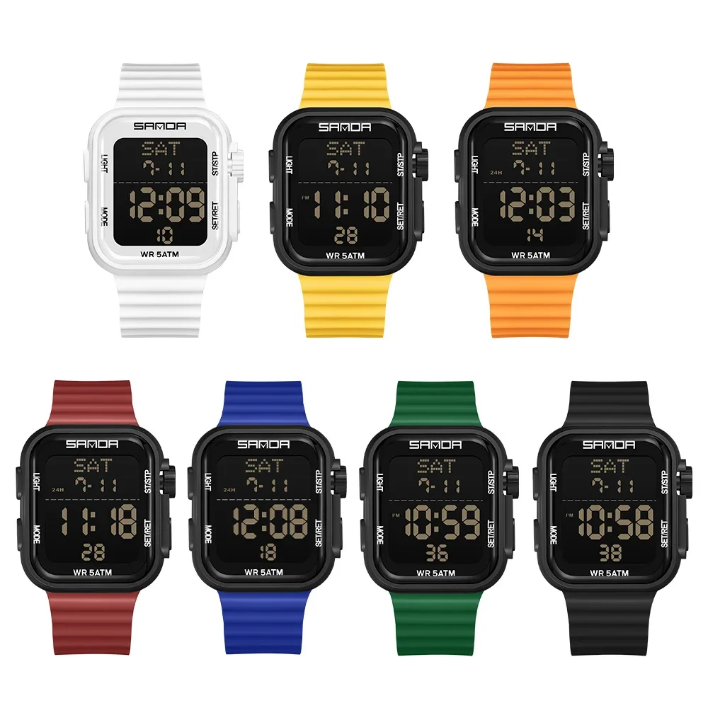 SANDA Men's Waterproof Digital Sports Wristwatch with LED Stopwatch & Silicone Strap