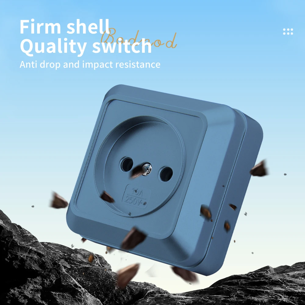 WESA Blue Wall Surface Socket Plug EU Exterior Electrical Outlets Not Ground Outdoor Power Socket Flame Retardant Paint Plastic