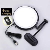 8 Inch Black Wall Mounted Makeup LED Mirror 3X-10X Magnifying USB Charing Double Side Bathroom Smart Shaving Cosmetic Mirror 2