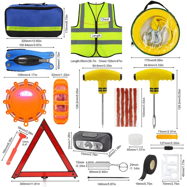 Kit d'assistance routière d'urgence pour voiture, câble de raccordement,  sangle de remorquage, fournitures de survie pour premiers secours, outil d'autodéfense  - AliExpress